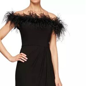 Alex Evenings | Dresses | Alex Evenings Black Sleeveless Offshoulder With  Feathers | Poshmark